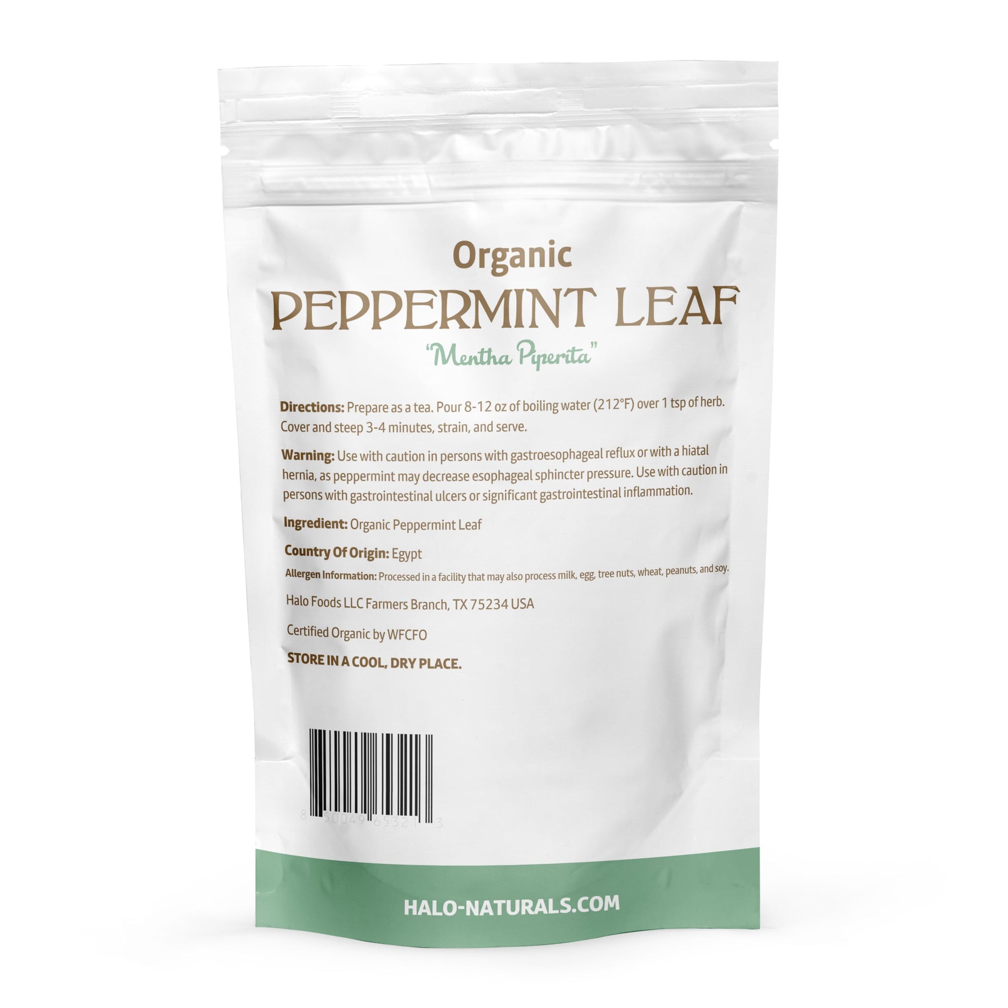 Halo Naturals Organic Peppermint Leaf Cut & Sifted, 4 Ounces (Mentha piperita) USDA Certified | Resealable Pouch| Packaged in The USA (Pack of 1)