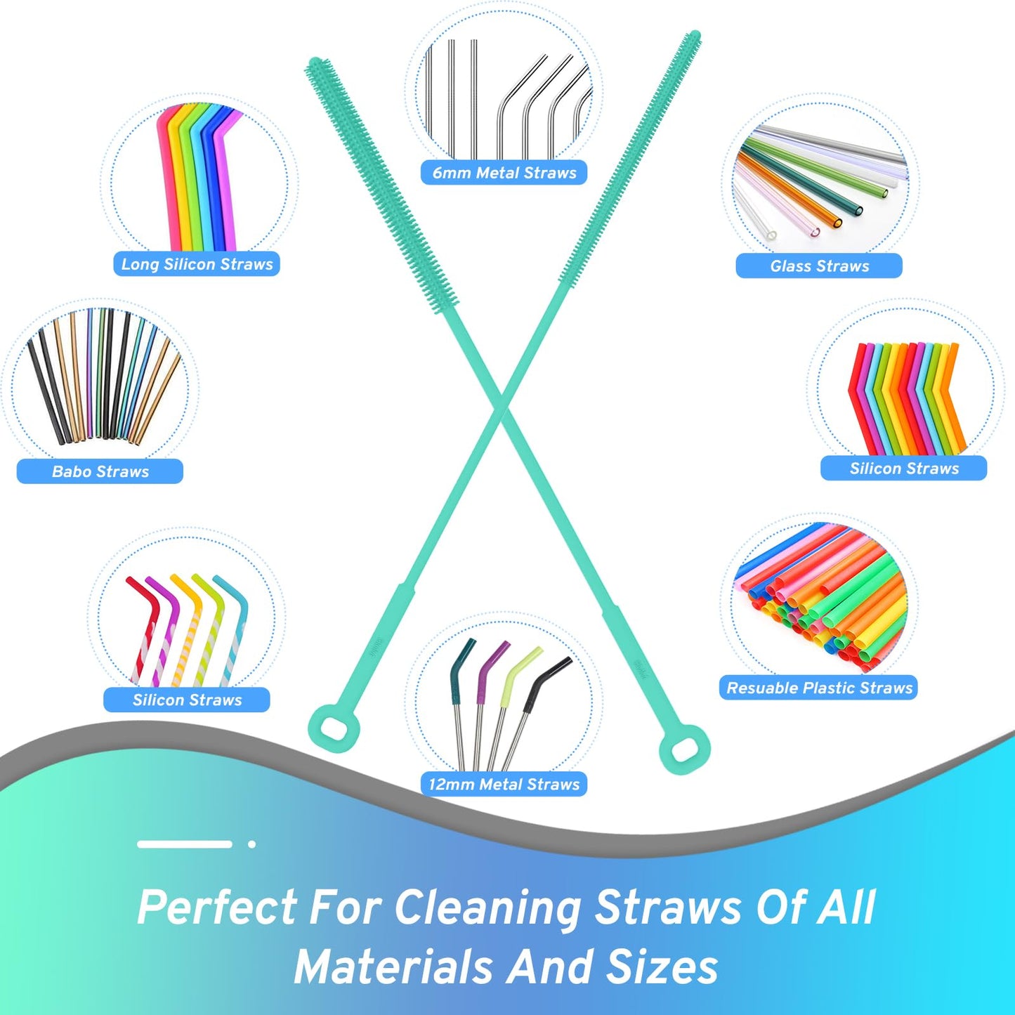 Silicone Water Bottle Brush and Straw Cleaner Set,Long Bottle Brush,Straw Cleaning Brush Silicone,Long Handle Scrub Cleaning Brush for Narrow Neck