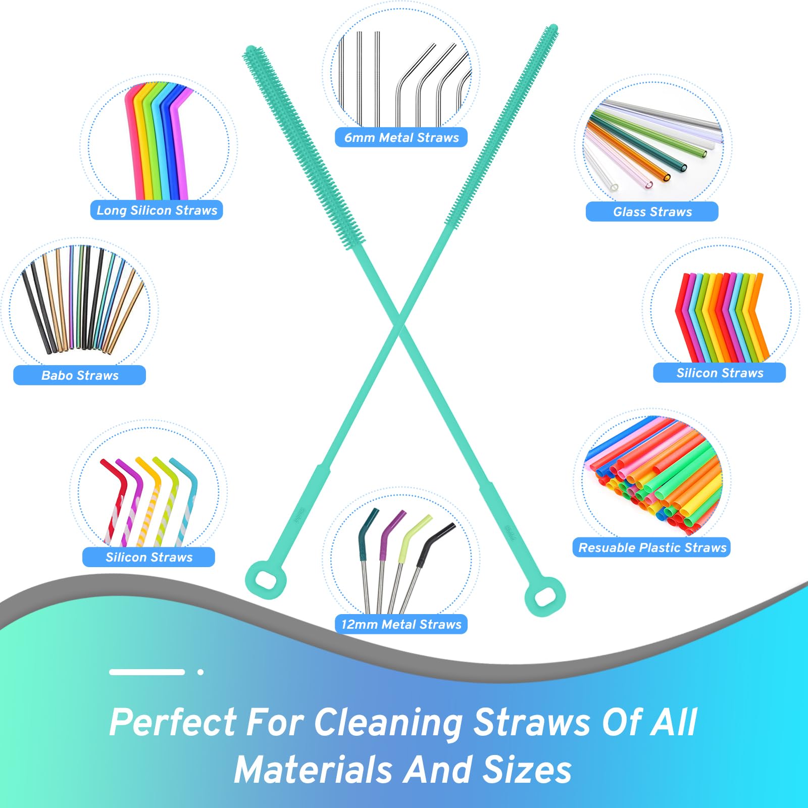 Silicone Water Bottle Brush and Straw Cleaner Set,Long Bottle Brush,Straw Cleaning Brush Silicone,Long Handle Scrub Cleaning Brush for Narrow Neck