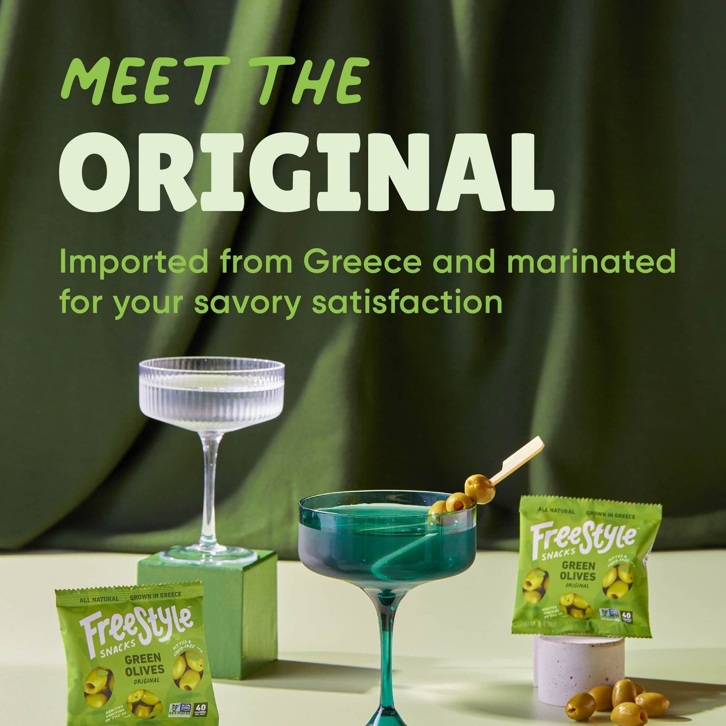Freestyle Snacks Olive Snack Packs - 24 Pack Variety - Original Green, Hot & Spicy, Lemon Garlic, and Kalamata - Grown in Greece, All Natural