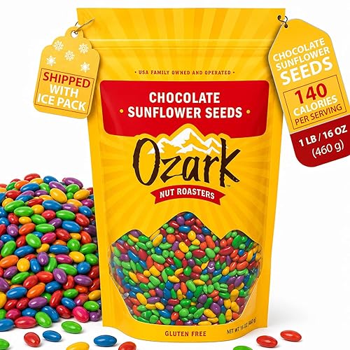 OZARK NUT ROASTERS: Chocolate Sunflower Seeds, Chocolate-Covered Snacks, World-Class Gourmet Candied Sunflower Seeds, 1 LB Resealable Bag, Pack of 1
