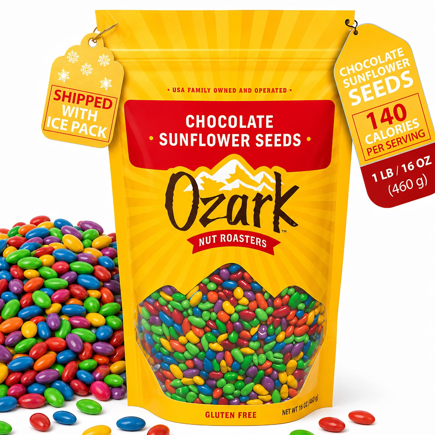OZARK NUT ROASTERS: Chocolate Sunflower Seeds, Chocolate-Covered Snacks, World-Class Gourmet Candied Sunflower Seeds, 1 LB Resealable Bag, Pack of 1