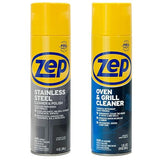 Zep Stainless Steel Cleaner Polish 14 oz (1 unit) & Oven Grill Cleaner 19 oz (1 unit) ECBD004 - Kitchen Cleaning Made Easy for Appliances, Grills
