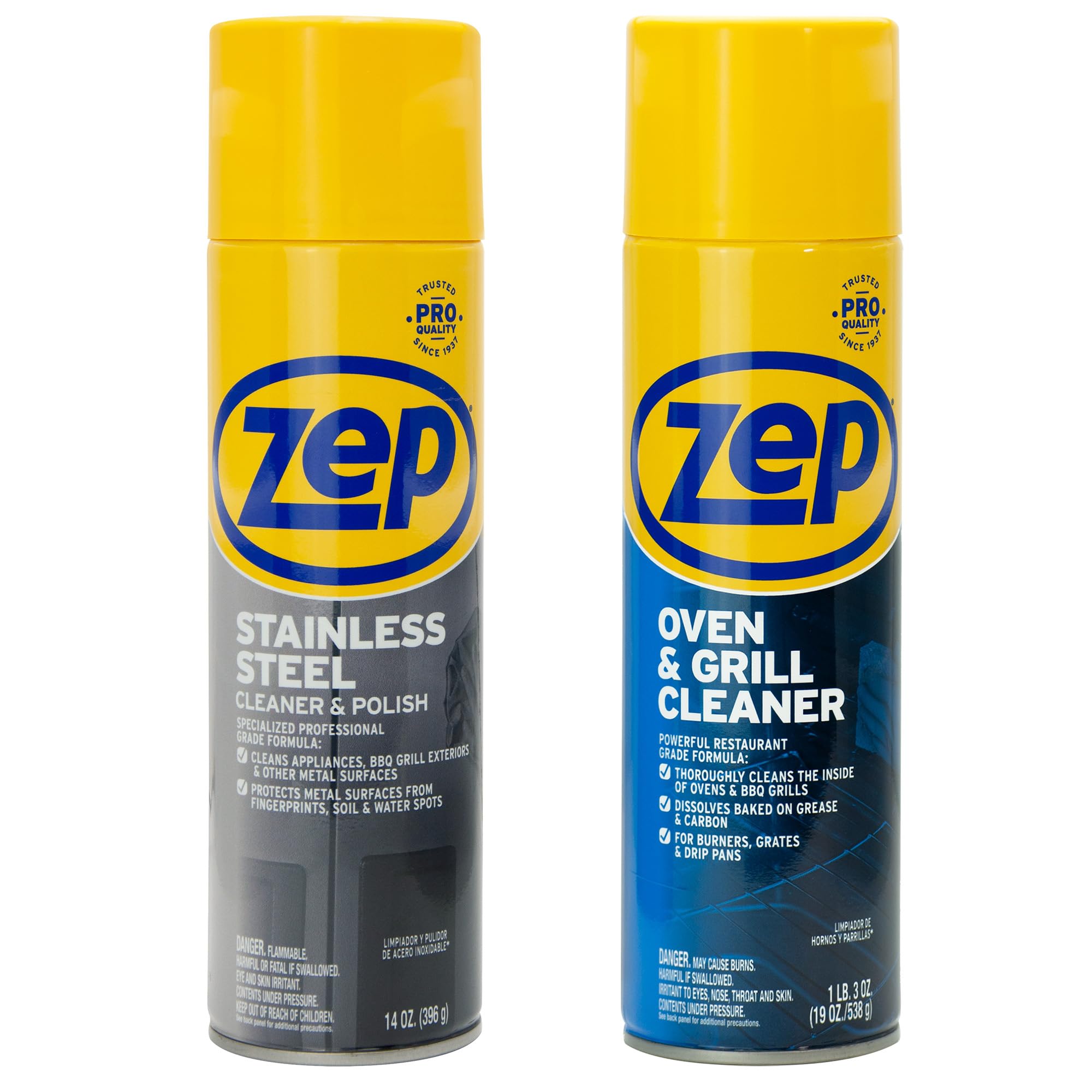 Zep Stainless Steel Cleaner Polish 14 oz (1 unit) & Oven Grill Cleaner 19 oz (1 unit) ECBD004 - Kitchen Cleaning Made Easy for Appliances, Grills