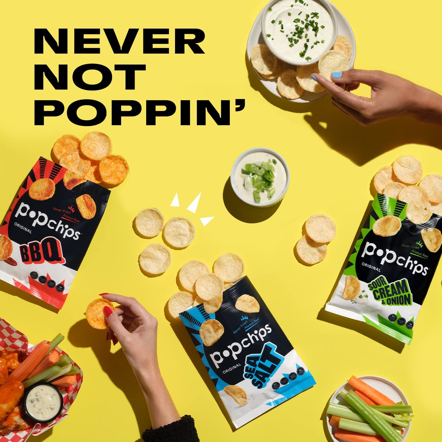 Popchips Potato Chips Variety Pack, Sea Salt, BBQ, Sour Cream & Onion, 12ct Single Serve 0.8oz Bags, Gluten Free, Salty Snacks for Adults