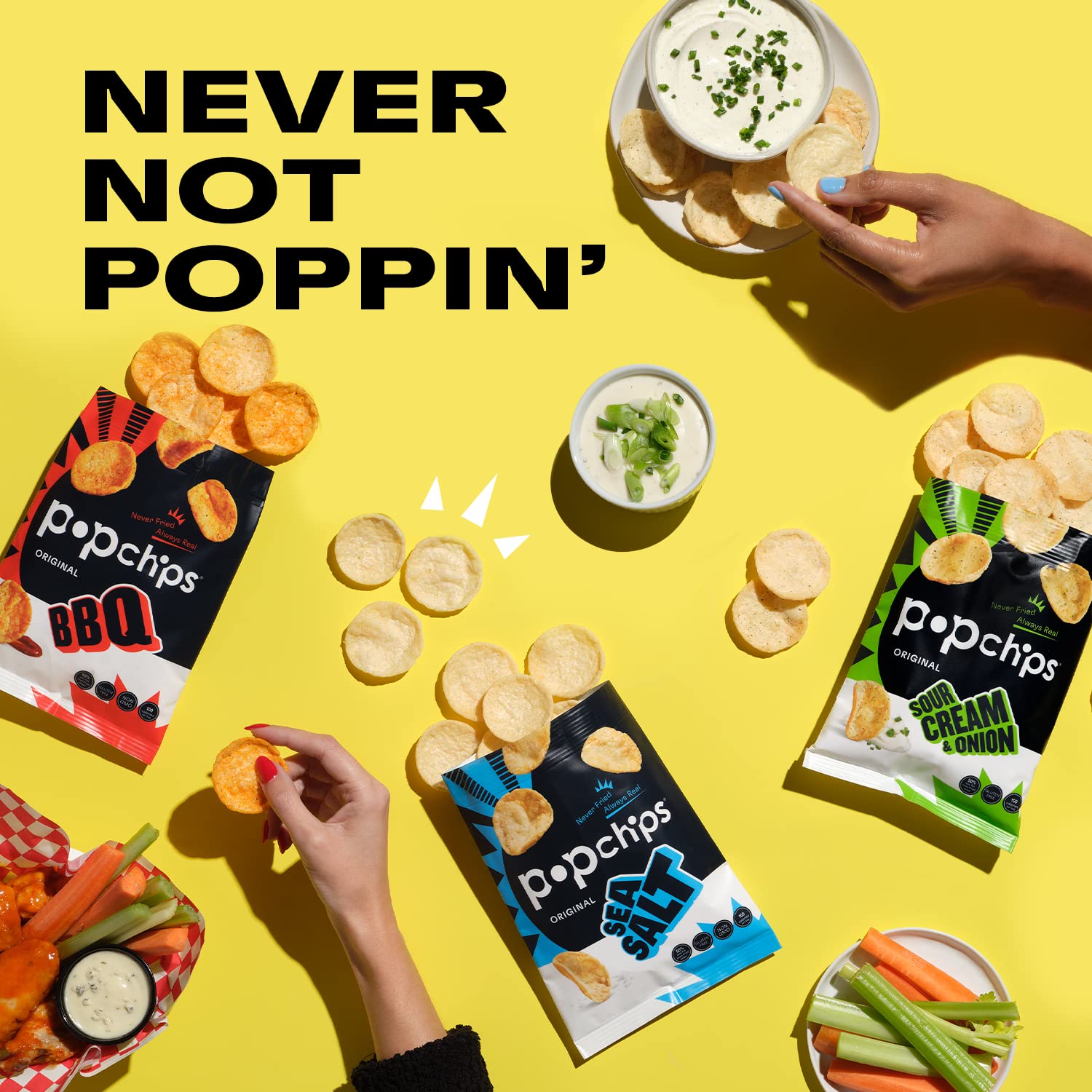 Popchips Potato Chips Variety Pack, Sea Salt, BBQ, Sour Cream & Onion, 12ct Single Serve 0.8oz Bags, Gluten Free, Salty Snacks for Adults