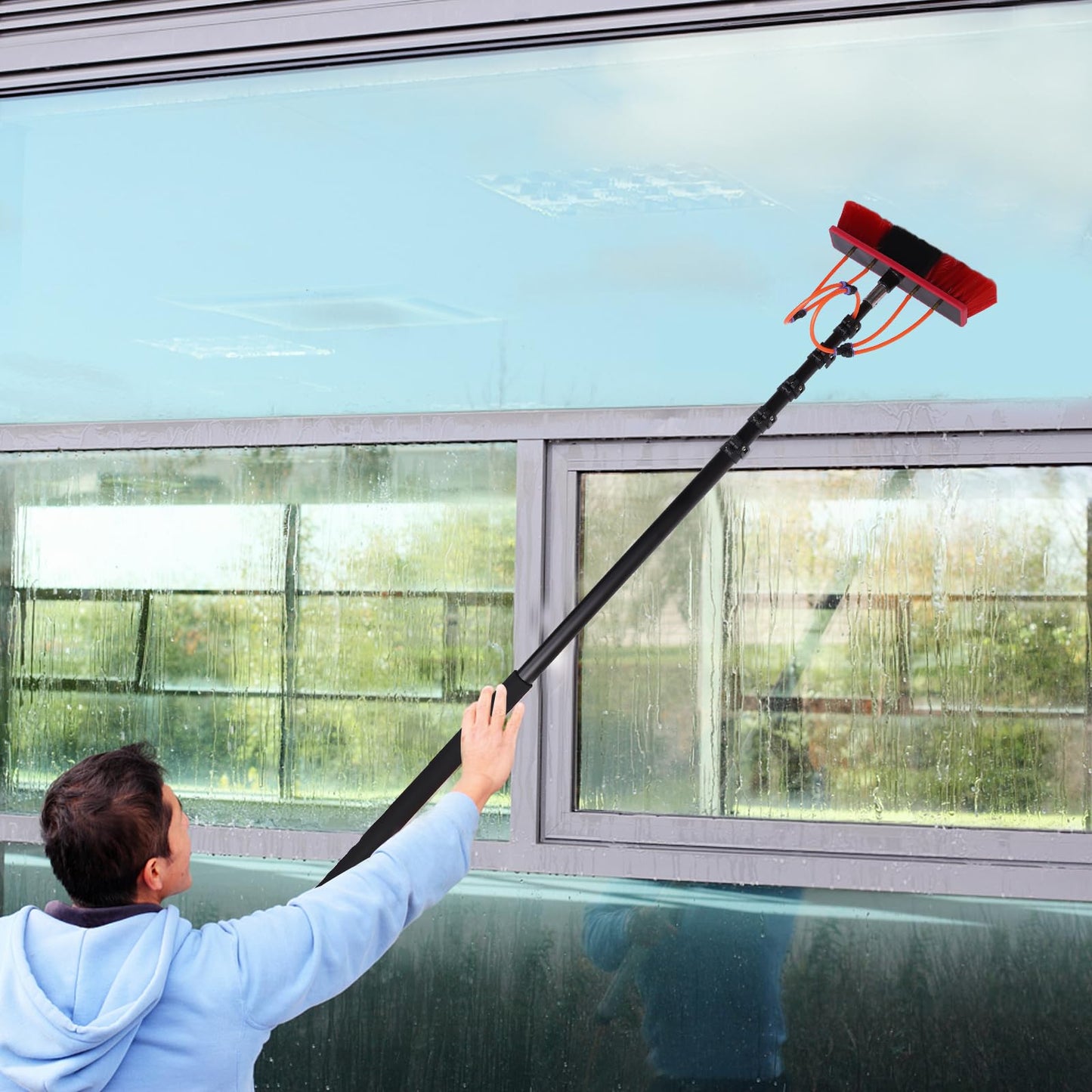 Reach Solar Panel Cleaning Brush & Pole Water Fed Pole Kit, 24ft Length Stretchable Solar Panel Cleaning Brush Kit Car Glass Washing Equipment Tool