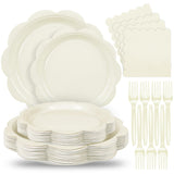Houuqe 96 Pcs Ivory Paper Plates and Napkins Set Party Supplies, Tableware set for 24 Guest include Disposable Ivory Scalloped Plates, Napkins