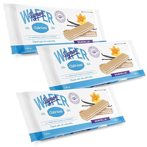 Cabrioni Italian Vanilla Signor Wafer - Delicious Wafer Sticks with No Palm Oil - Italian Cookies Made with Natural Ingredients for a Light, Crunchy