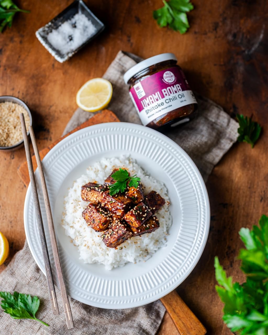 Umami Bomb All Purpose Shiitake Chili Oil Sauce | Savory & Delicious Medium, Hot, Extra Hot, Tingly Sichuan & Sweet Heat Chili Oil | All Natural
