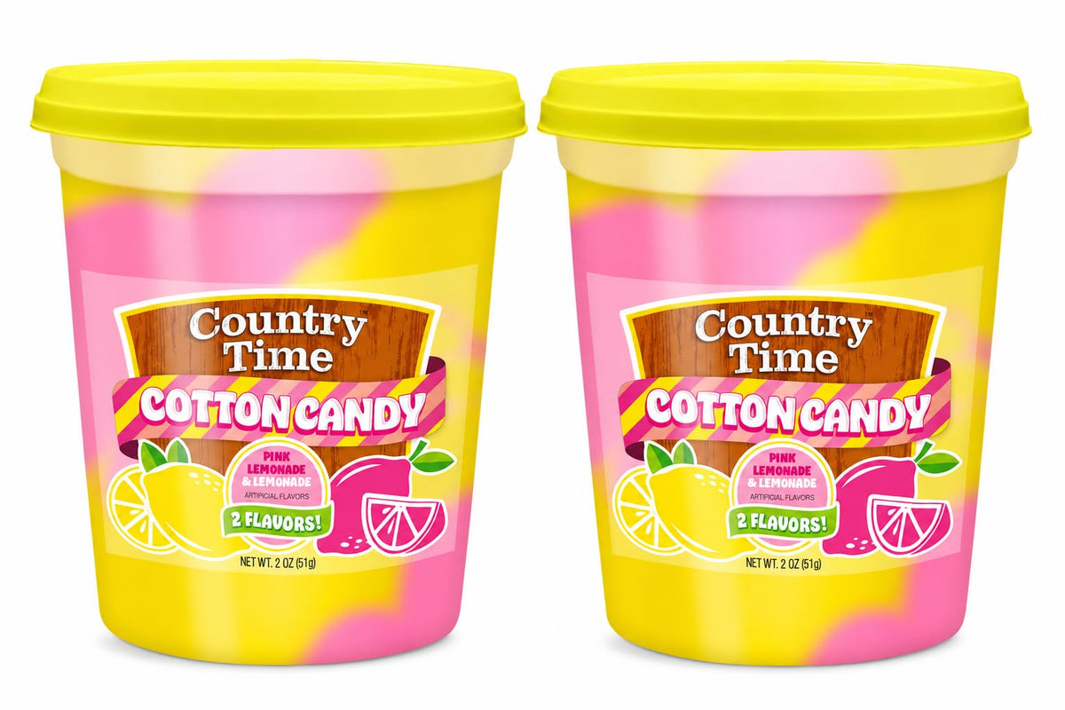 Country Time Lemonade Cotton Candy by Swirlee Pop - Gourmet Pink Lemonade & Classic Lemonade Flavor Spun Sugar Candy Tubs, 2 Count - Fluffy Summer