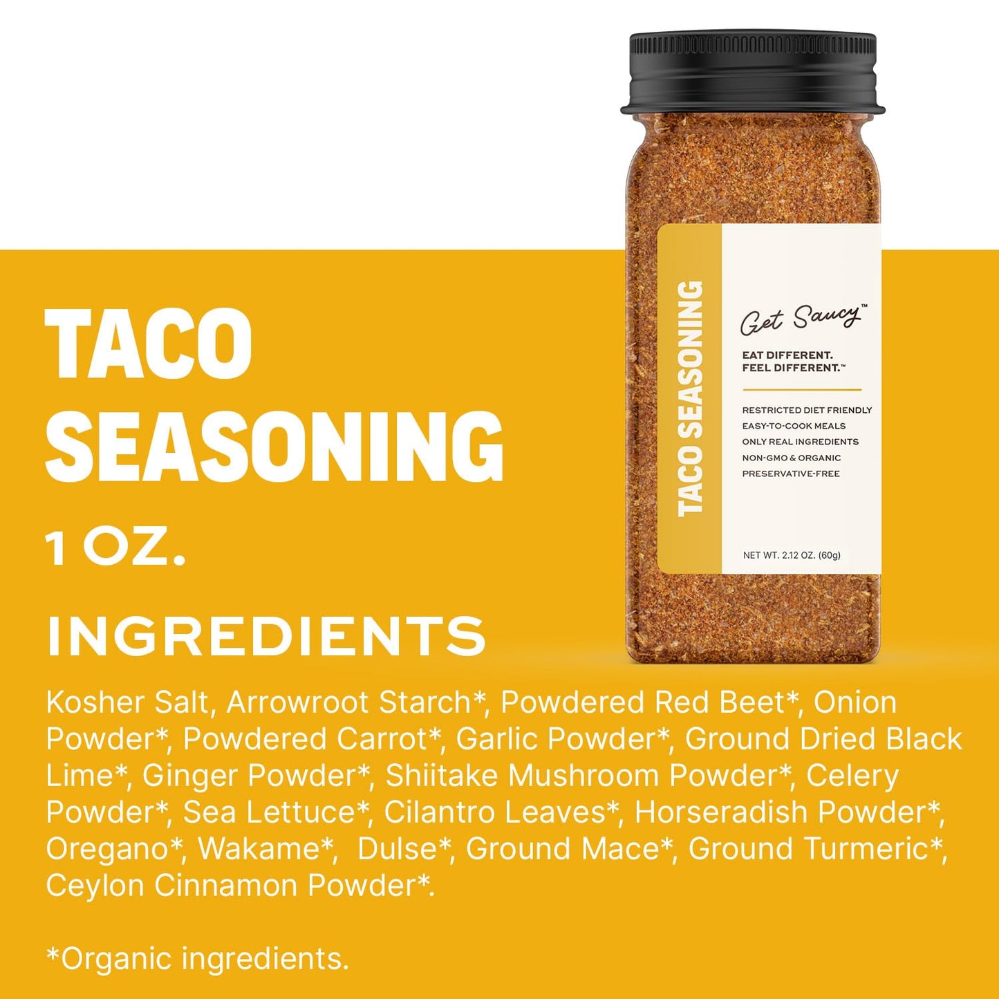 Get Saucy™ Taco Seasoning (2.12 oz.) - Non-GMO & Organic - Preservative-Free, Allergen-Free