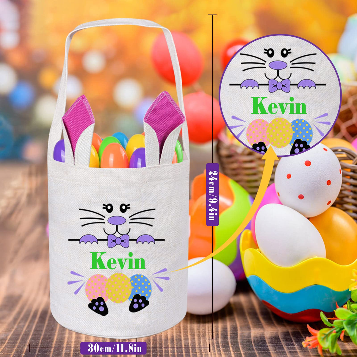 Personalized Easter Basket 4 Pcs, Touber Easter Bunny Basket Bags Custom Easter Basket Easter Baskets for Kids Personalized Easter Gifts for Kids