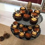 AUMIO Deer Cupcake Toppers Wooden Baby Shower Woodland Antler Cake Picks Party Decorations Wedding Hunting Boho Rustic Country Birthday Party Supplies