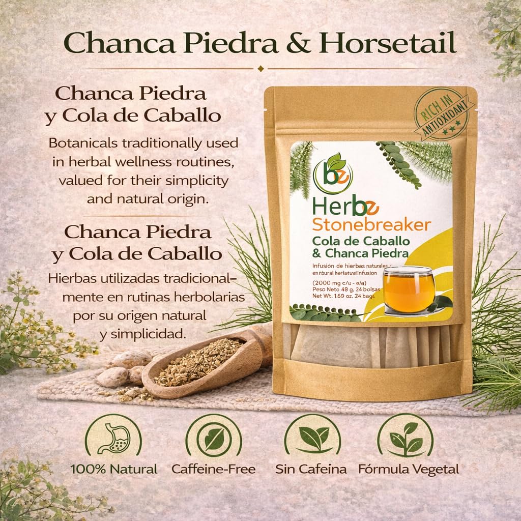 Chanca Piedra & Horsetail (Cola de Caballo) Herbal Tea - 24 Tea Bags (2000 mg Each) - Traditional Herbal Infusion - 100% Natural, Non-GMO