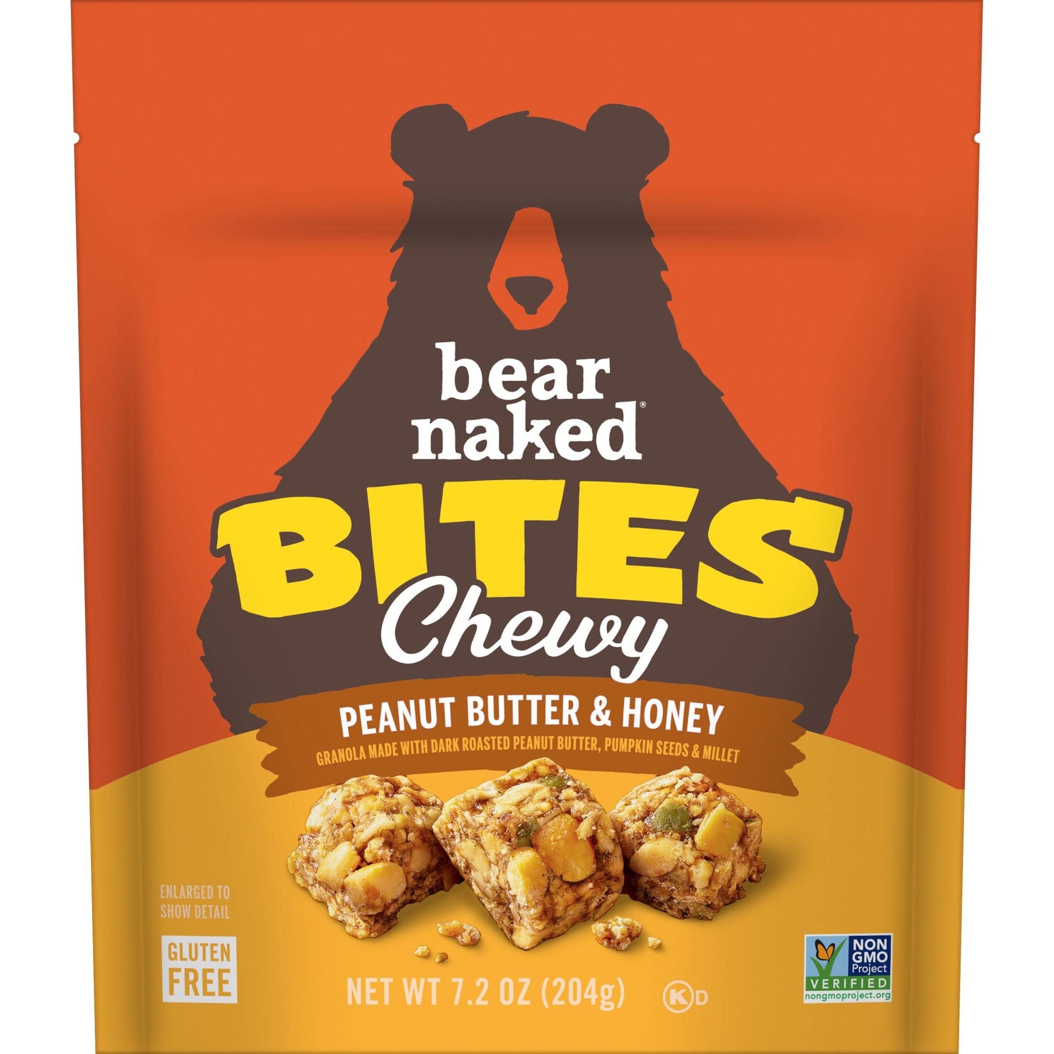 Bear Naked Granola Bites, Vegetarian, Gluten Free Snacks, Peanut Butter and Honey, 7.2oz Bag (1 Bag)