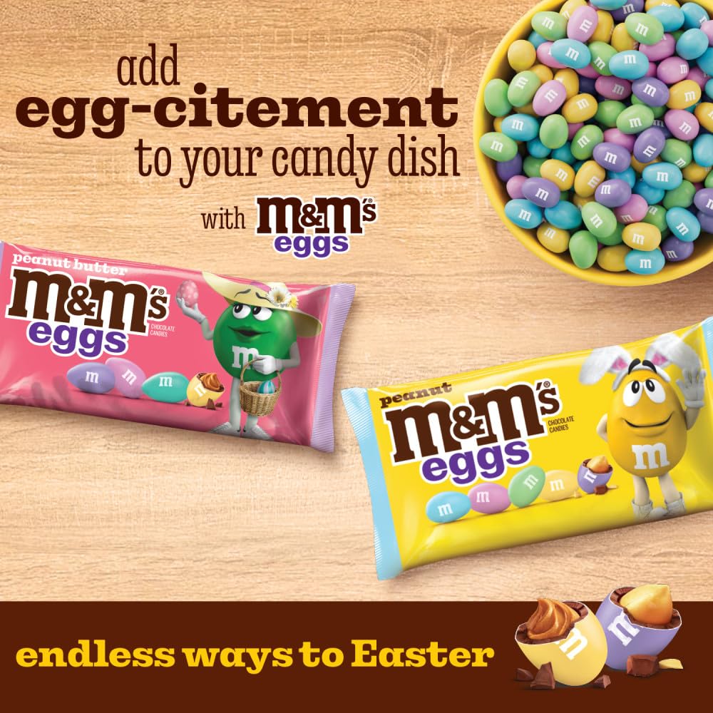 M&M'S Peanut Butter Eggs, Chocolate Easter Candy for Easter Basket Stuffers, Candy Dish, Desserts and More, 9.2 Ounces Bag