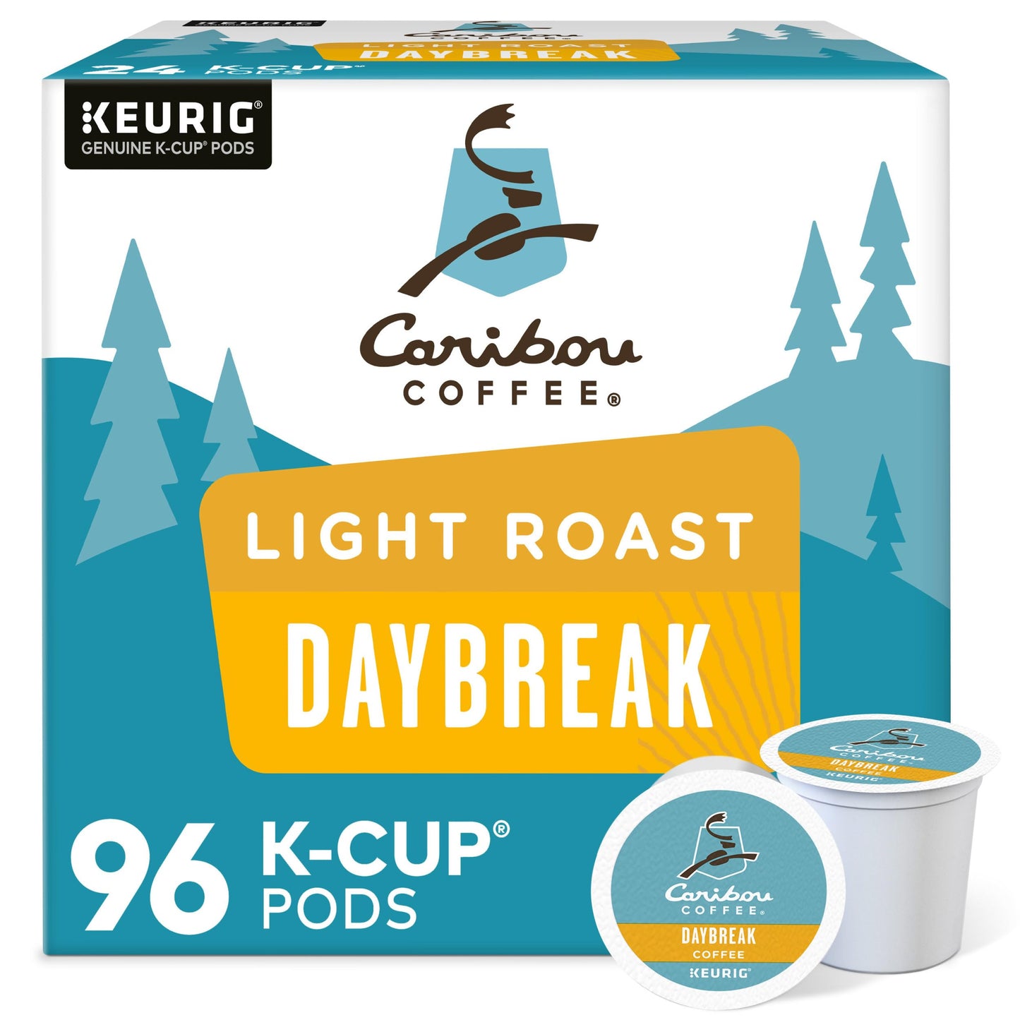 Caribou, Daybreak Morning Blend, Single-Serve Keurig K-Cup Pods, Light Roast Coffee, 96 Count (4 Boxes of 24 Pods)