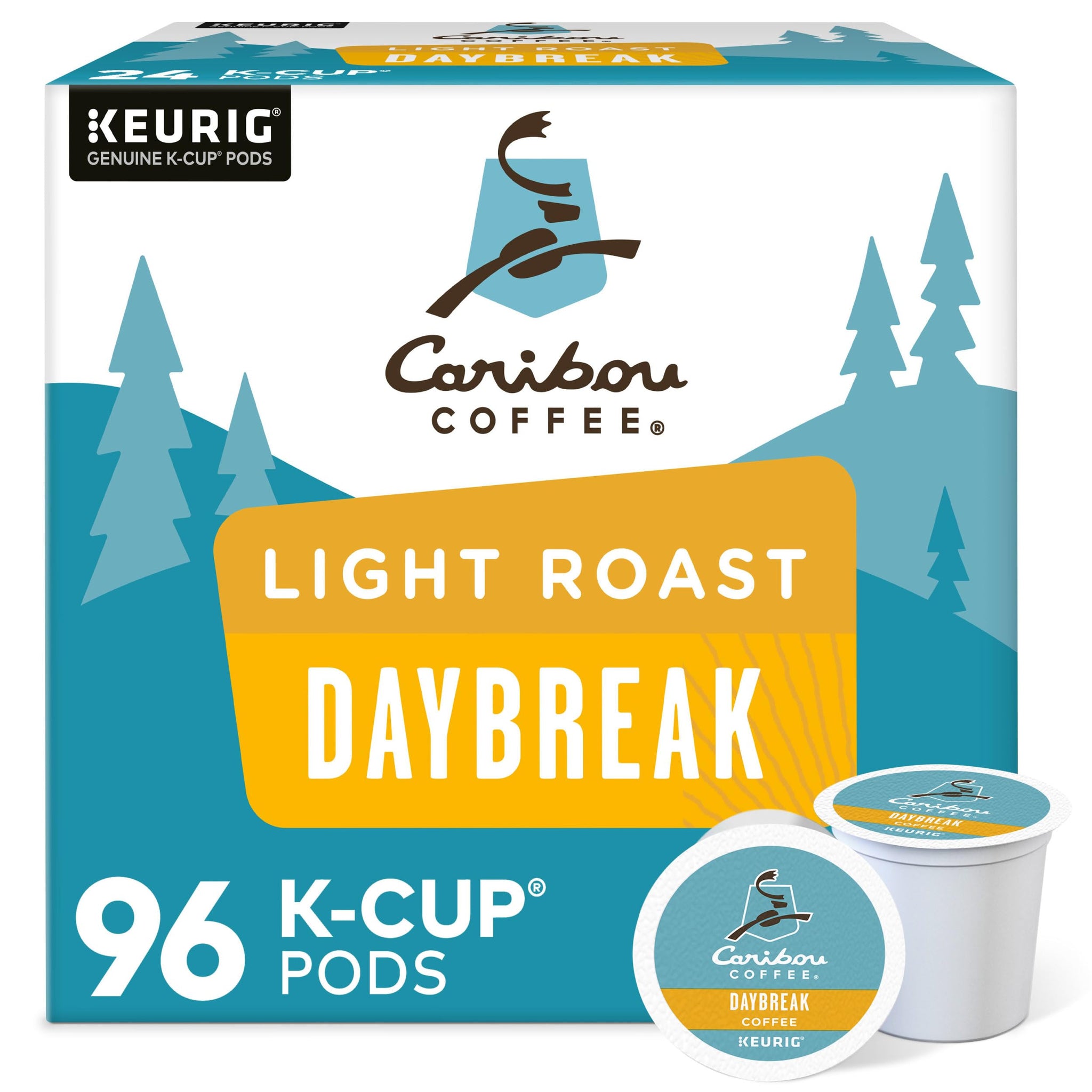 Caribou, Daybreak Morning Blend, Single-Serve Keurig K-Cup Pods, Light Roast Coffee, 96 Count (4 Boxes of 24 Pods)