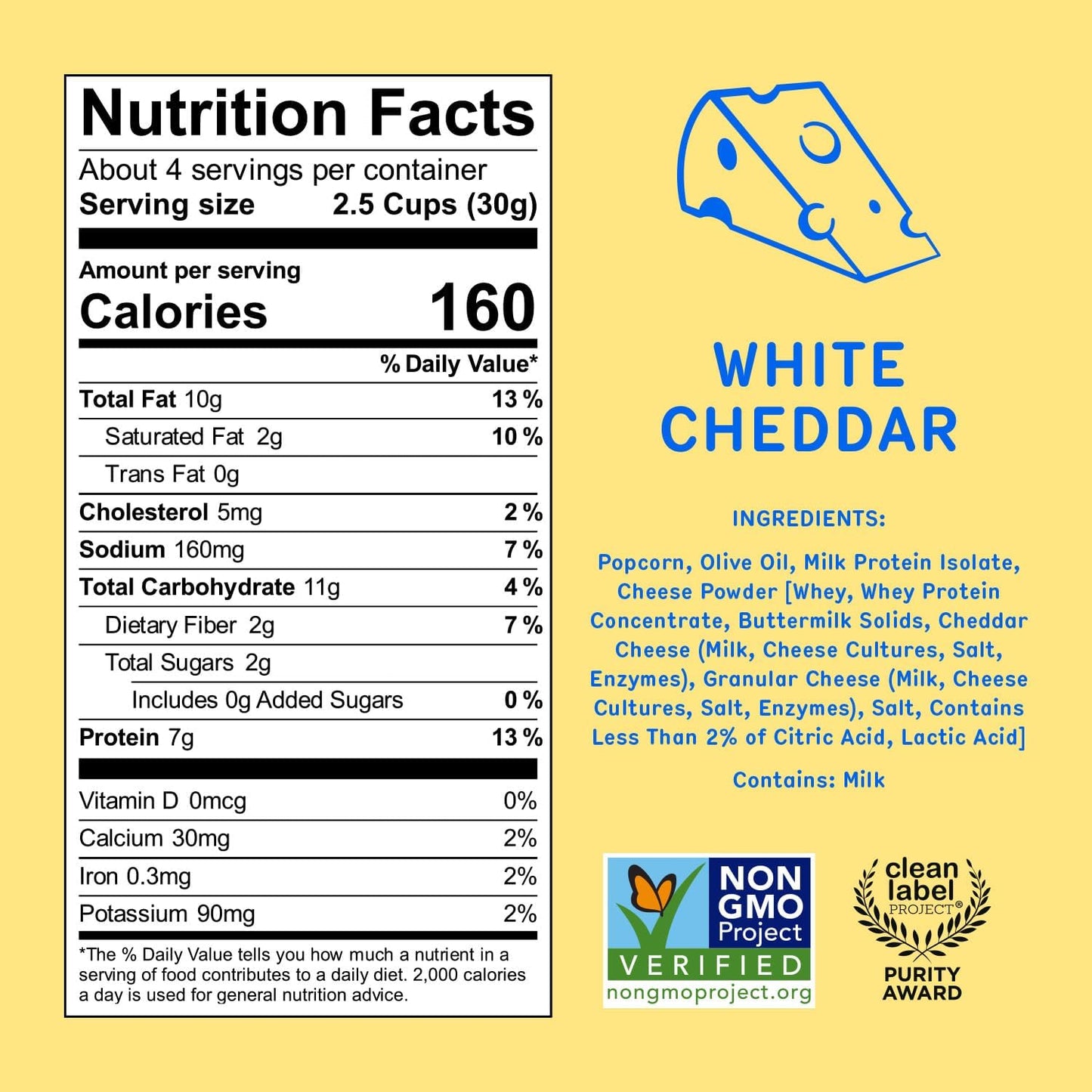 Khloud Protein Popcorn - White Cheddar - 7g Protein Snacks for Adults & Kids - Flavored Popcorn Made with Real Ingredients & Milk Protein Isolate