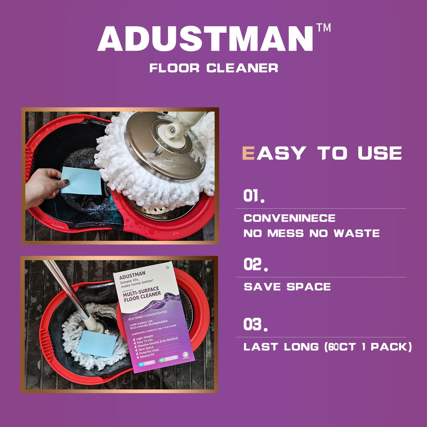 Eco Friendly Floor Cleaner Concentrated Biodegradable Cruelty-Free Hard-Surface Hardwood Laminate Vinyl LVT LVP Marble,Plastic Free Light-weight