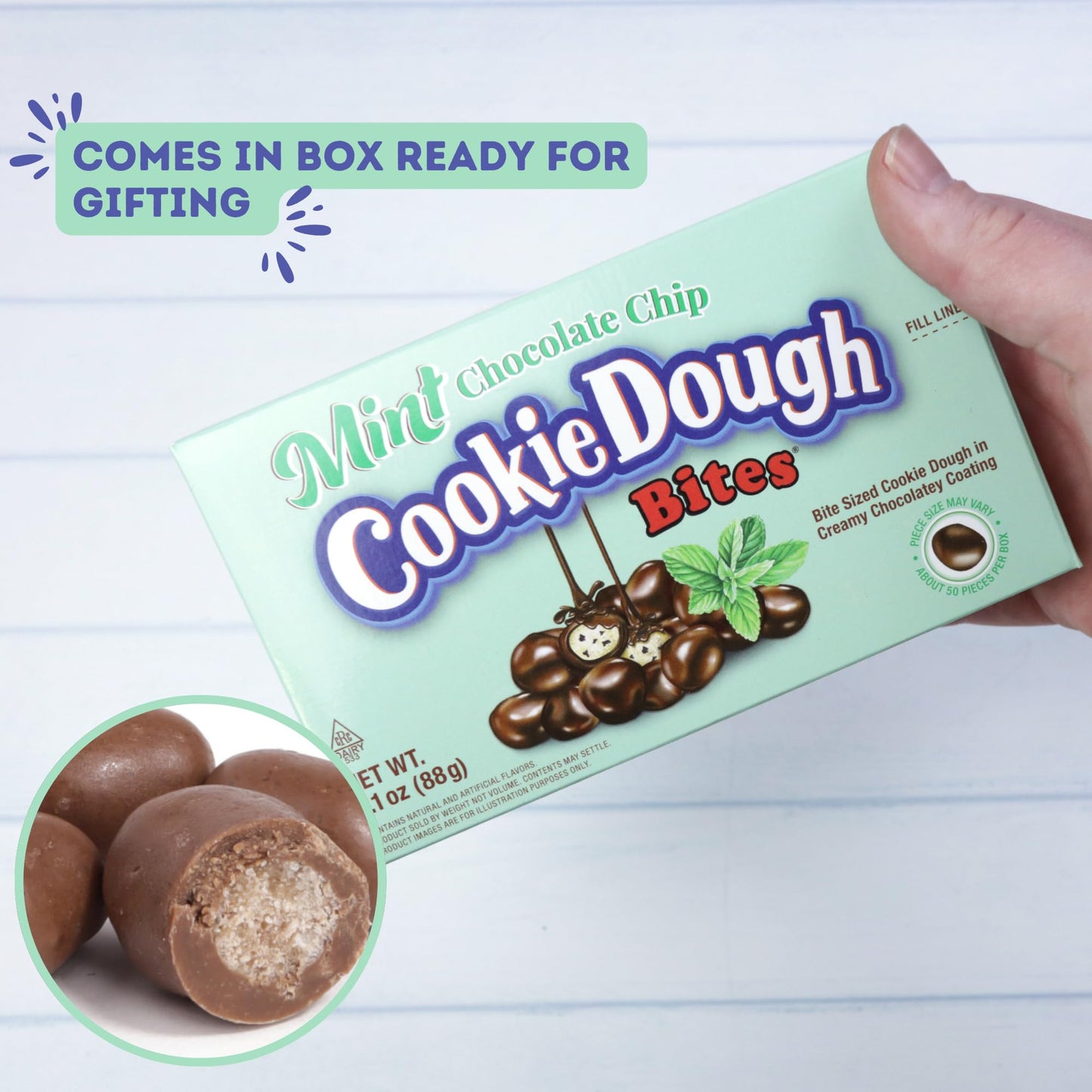 Mint Chocolate Chip Bite Sized Edible Cookie Dough, Creamy Coating, Dessert and Ice Cream Toppers, 3.1 Ounces (Pack of 3)