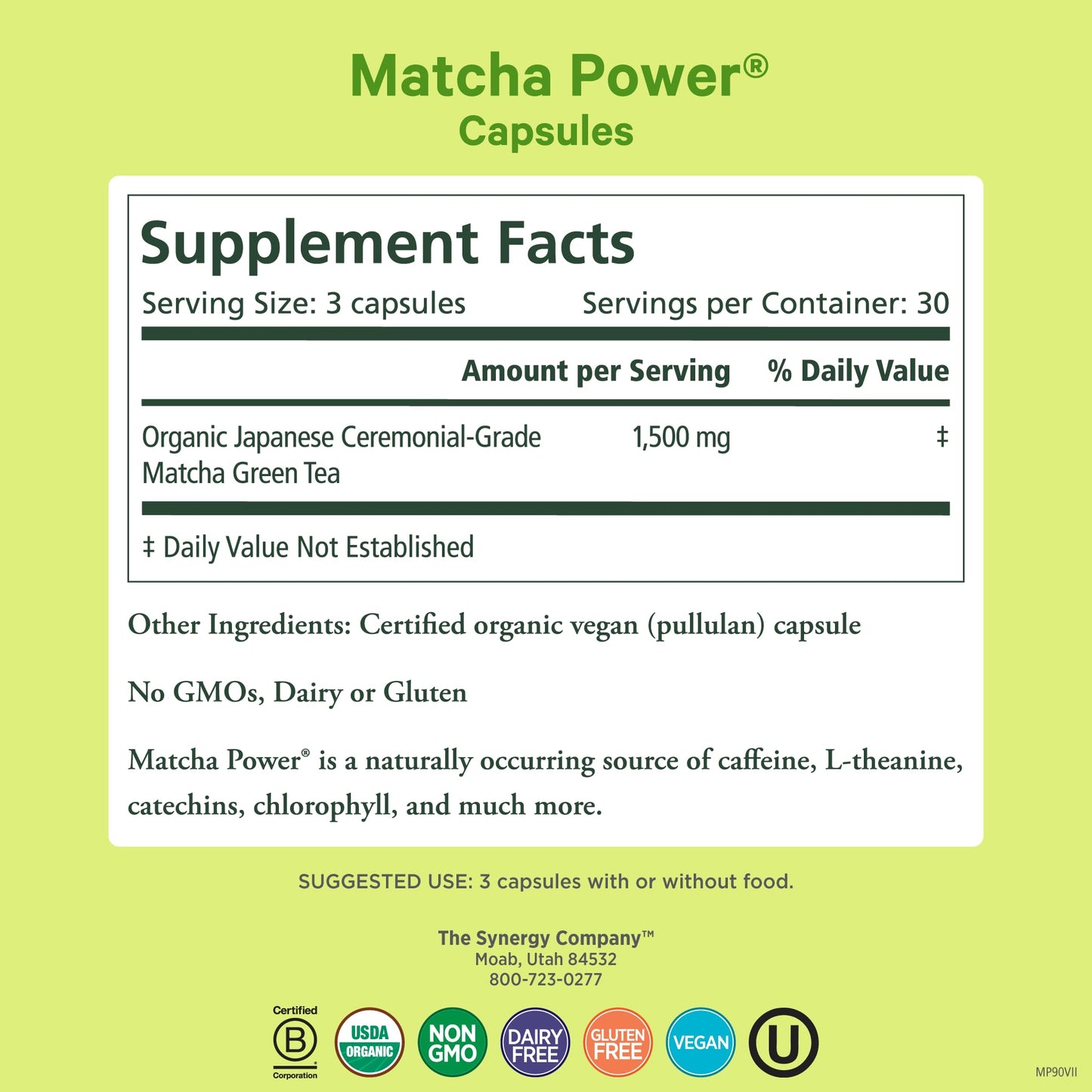 PURE SYNERGY Matcha Power | Organic Matcha Green Tea Capsules | Ceremonial Grade Supplement with EGCG | for Enhanced Energy & Alertness (90 Capsules)