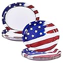 Dereinwo Patriotic Oval Paper Plates Large 12" X 10" Disposable Platters Party Goods Set July 4th American Flag Design Red Blue and White Paper Plates