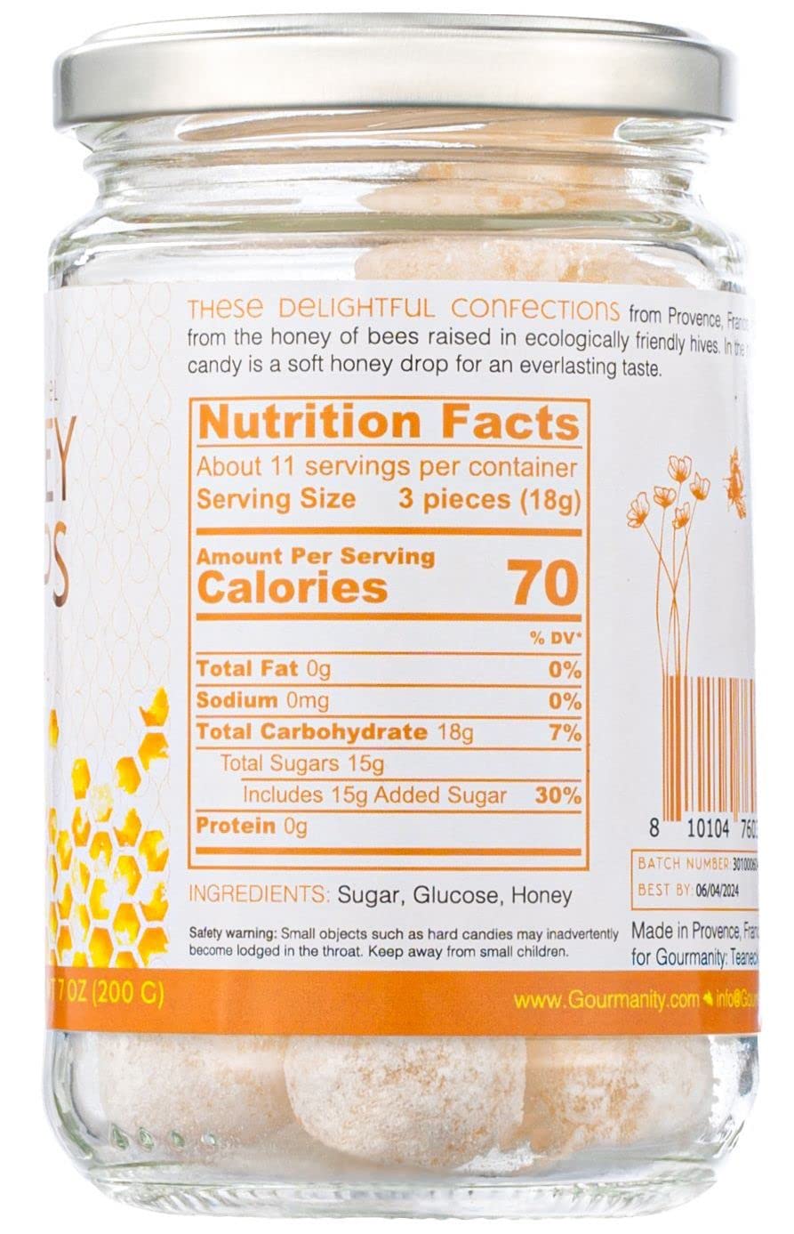 Gourmanity Honey Drops, Delectable Balls of Hard Honey Candy with Surprise Honey Filling, Carefully Crafted with Natural Honey, Made in Provence