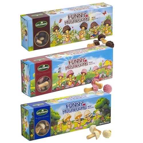 Miltonas Variety Combo Mini Mushroom Shaped Chocolate Cookies - Assorted Funny Chocolate Mushrooms with Crunchy Bite-Sized Pieces - Perfect
