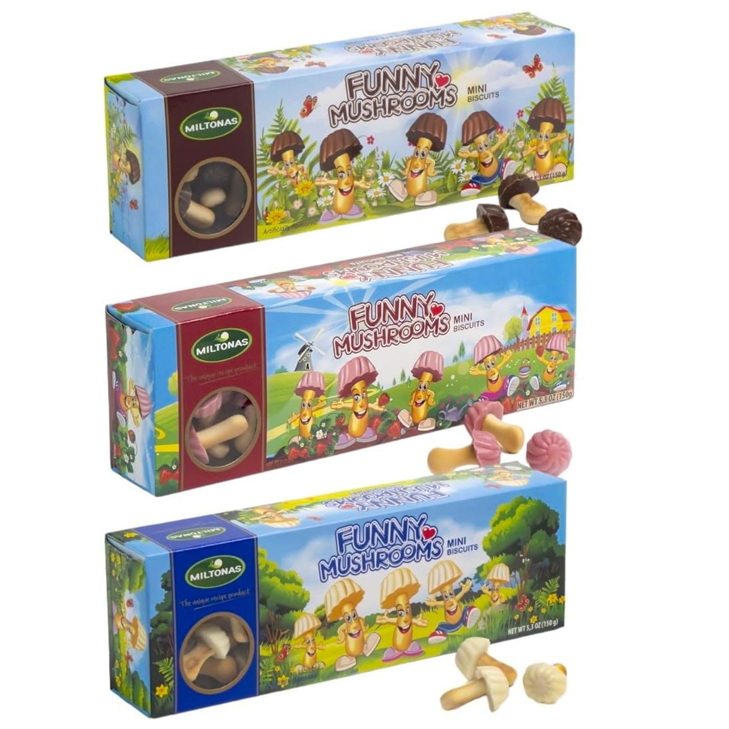 Miltonas Variety Combo Mini Mushroom Shaped Chocolate Cookies - Assorted Funny Chocolate Mushrooms with Crunchy Bite-Sized Pieces - Perfect