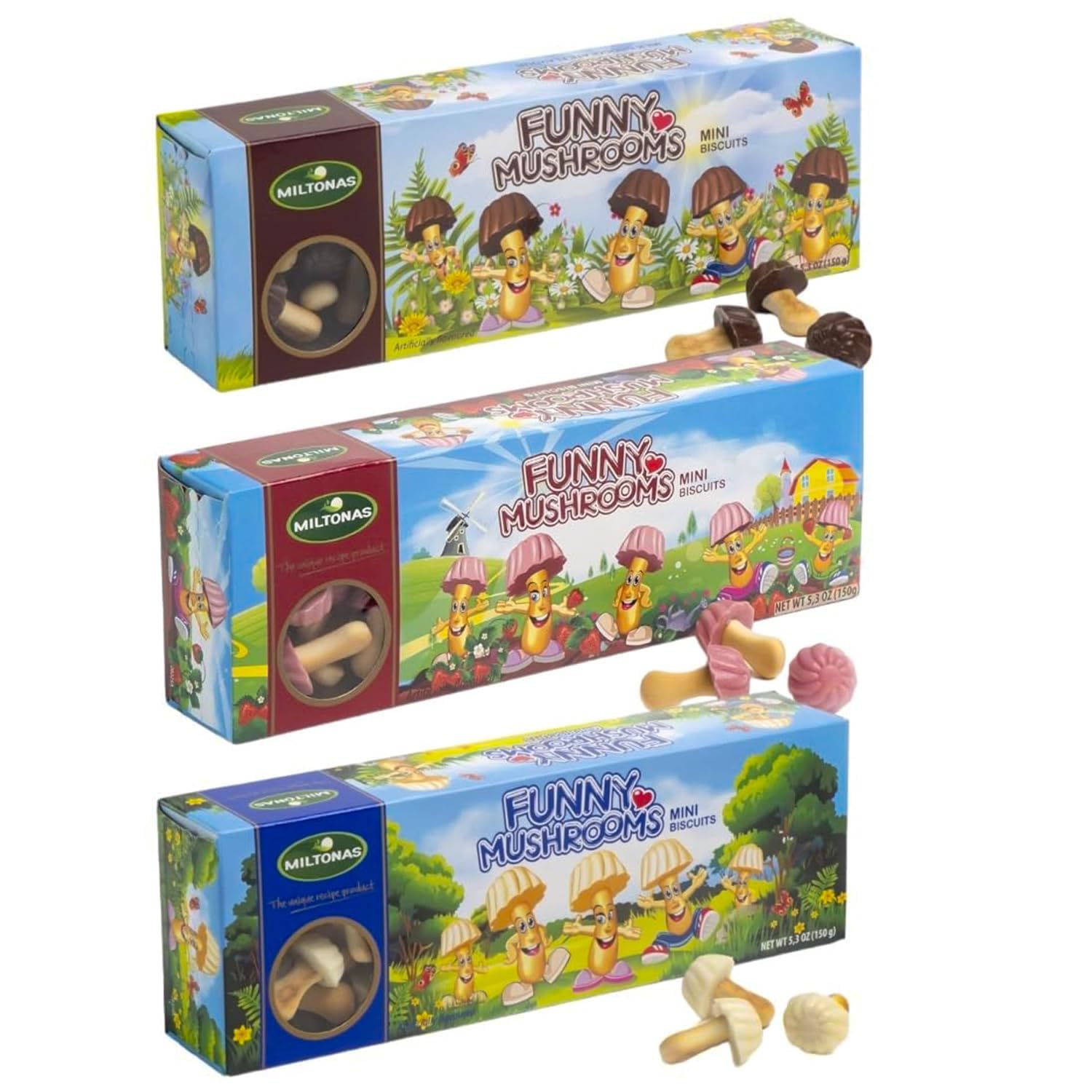 Miltonas Variety Combo Mini Mushroom Shaped Chocolate Cookies - Assorted Funny Chocolate Mushrooms with Crunchy Bite-Sized Pieces - Perfect