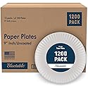 Bluetable 9 Inch Paper Plates Bulk - 1200 Count - Uncoated White 9” Dinner Plate Pizza Plate Decorative Craft Paper Plates Disposable Plates [1200