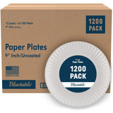 Bluetable 9 Inch Paper Plates Bulk - 1200 Count - Uncoated White 9” Dinner Plate Pizza Plate Decorative Craft Paper Plates Disposable Plates [1200