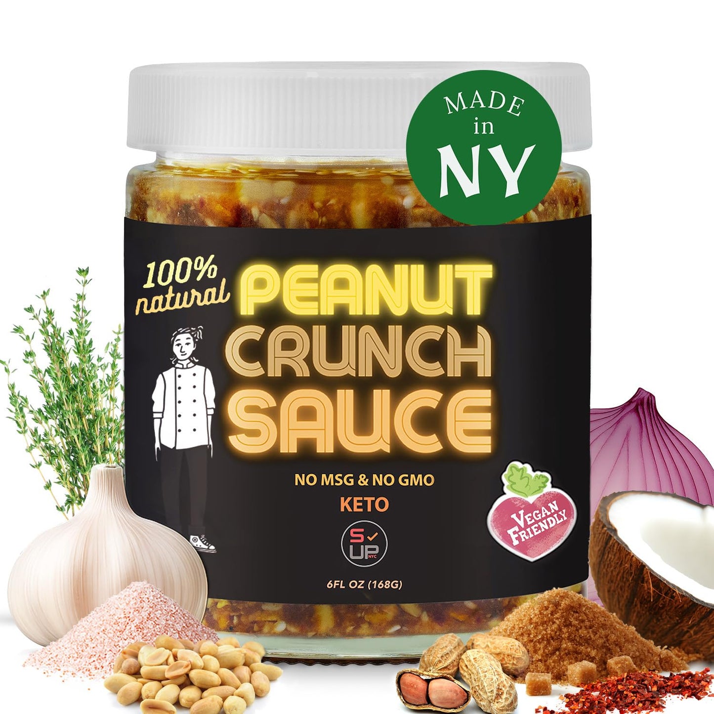 SAUCE UP Asian-Inspired Peanut Crunch Sauce | Bold, Savory & Thick with Roasted Peanut Chunks | Vegan, Keto, Gluten-Free, Non-GMO, No MSG | Perfect