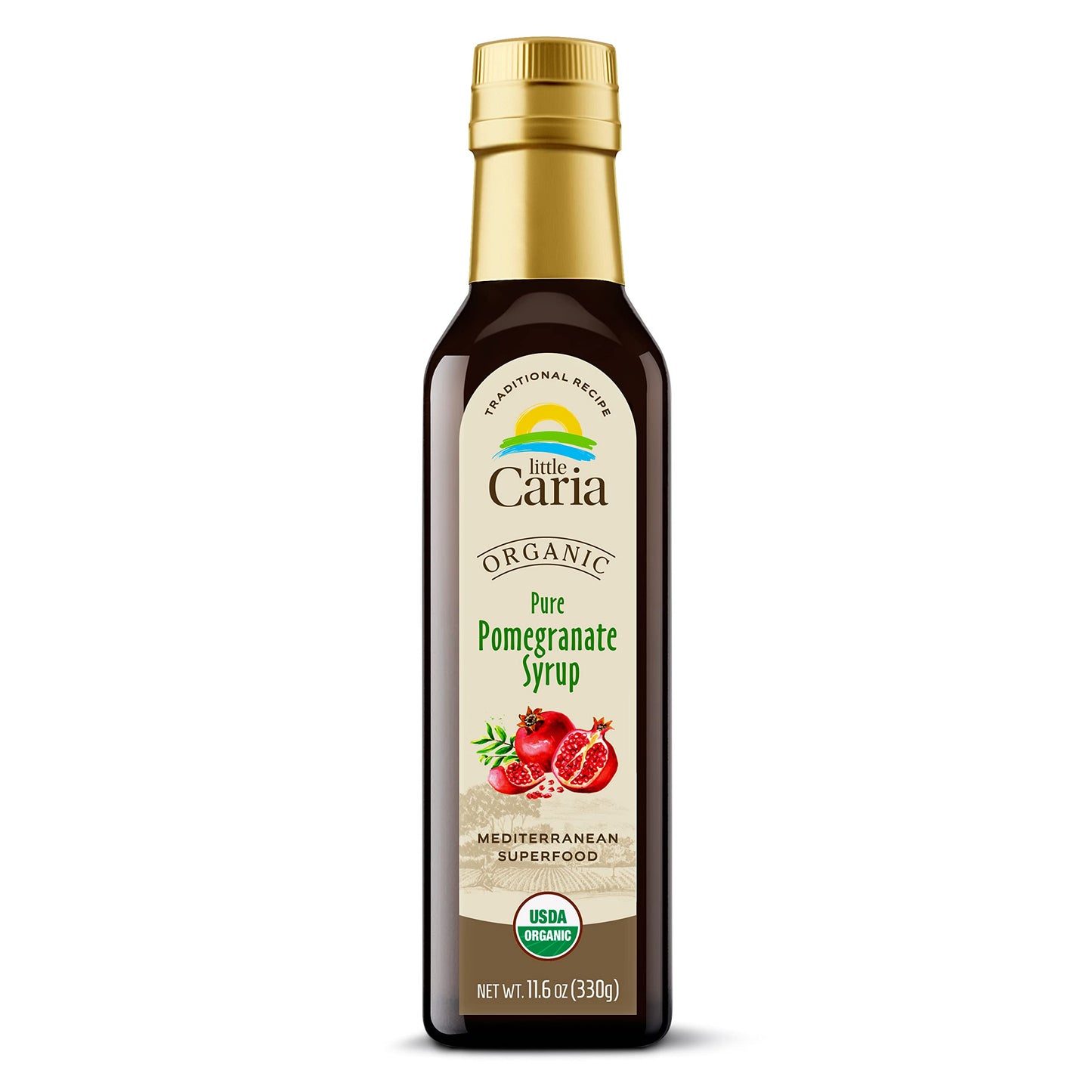 Little Caria Organic Pomegranate Molasses - USDA Organic, Mediterranean Superfood, No Added Sugar, No Additives, 11.6 oz