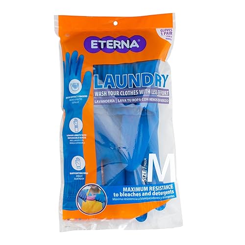 ETERNA Gloves Extra Long, Gloves for Laundry, Kitchen and Household Cleaning, Brush Effect on Fingers, Longer Lenght with Expandable Sleeve, Size M