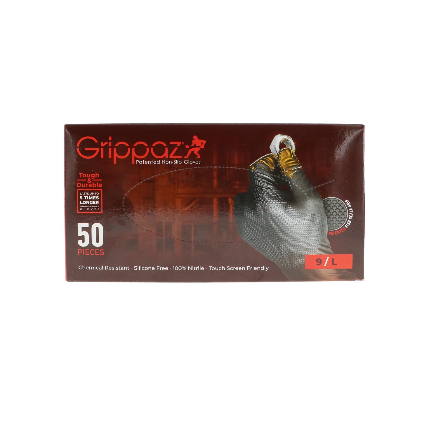 PIP Grippaz Skins 6 Mil Nitrile 9.5" Disposable Gloves 50-Pack, Fish Scale Grip, Chemical & Oil Resistant, Black, Medium (67-246/M)