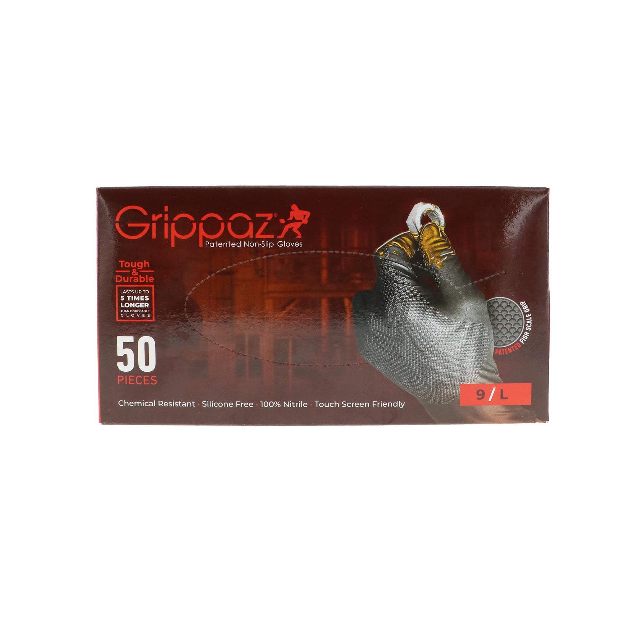 PIP Grippaz Skins 6 Mil Nitrile 9.5" Disposable Gloves 50-Pack, Fish Scale Grip, Chemical & Oil Resistant, Black, Medium (67-246/M)