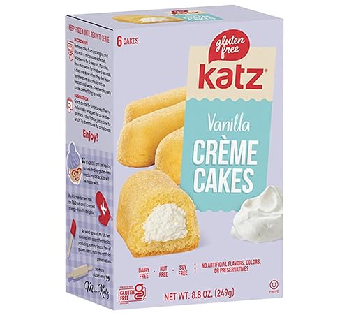 Katz Gluten Free Vanilla Creme Cakes. Snack Cake, Free of Dairy, Soy, Tree Nuts, and Peanuts, Kosher 8.8 oz (1pk)