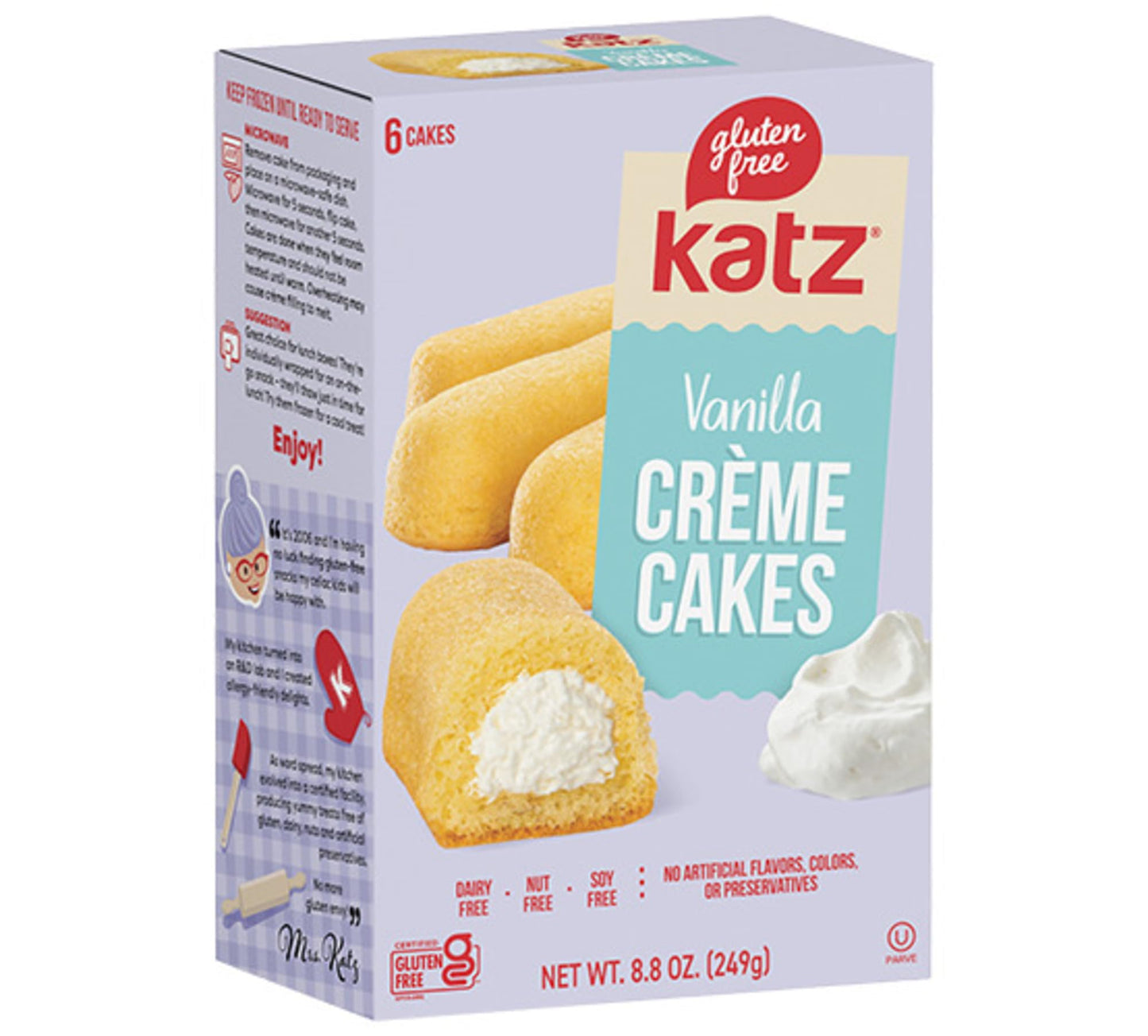 Katz Gluten Free Vanilla Creme Cakes. Snack Cake, Free of Dairy, Soy, Tree Nuts, and Peanuts, Kosher 8.8 oz (1pk)