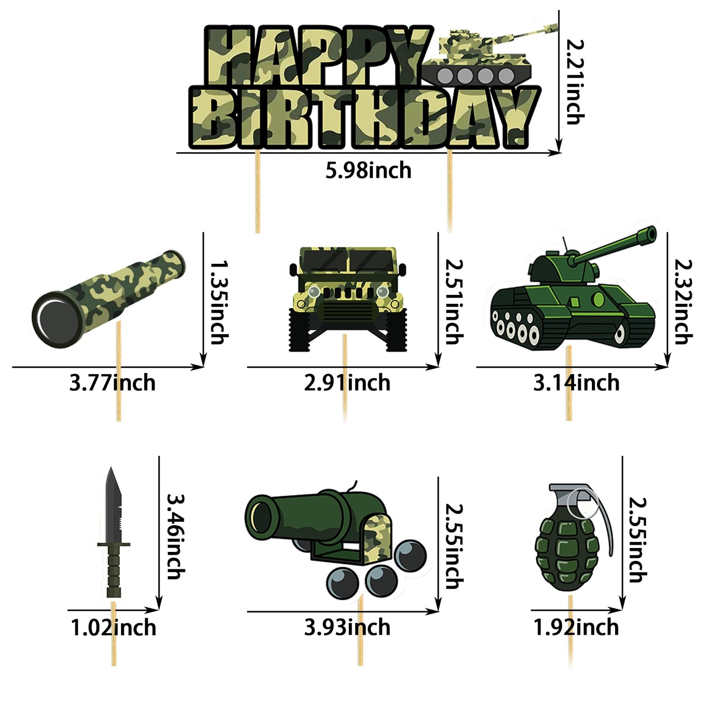 35pcs Camo Cake Cupcake Toppers Camouflage Cake Decorations Army Military Party Supplies with Camo Happy Birthday Cake Topper Army Men Tanks Vehicles
