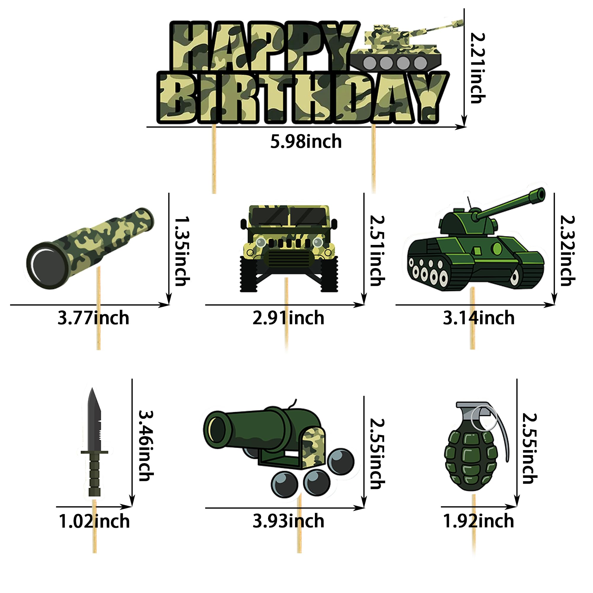 35pcs Camo Cake Cupcake Toppers Camouflage Cake Decorations Army Military Party Supplies with Camo Happy Birthday Cake Topper Army Men Tanks Vehicles