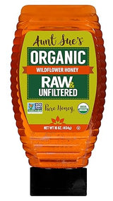 Aunt Sue’s Raw & Unfiltered Organic Honey, Light Amber, USDA Organic, 16 Ounce (Pack of 1)