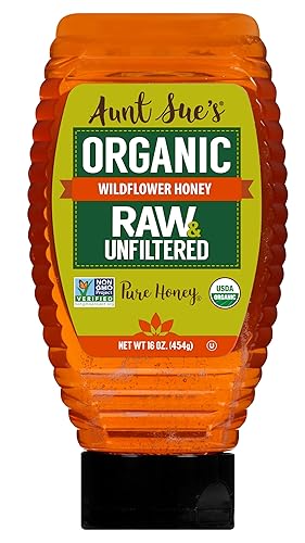 Aunt Sue’s Raw & Unfiltered Organic Honey, Light Amber, USDA Organic, 16 Ounce (Pack of 1)
