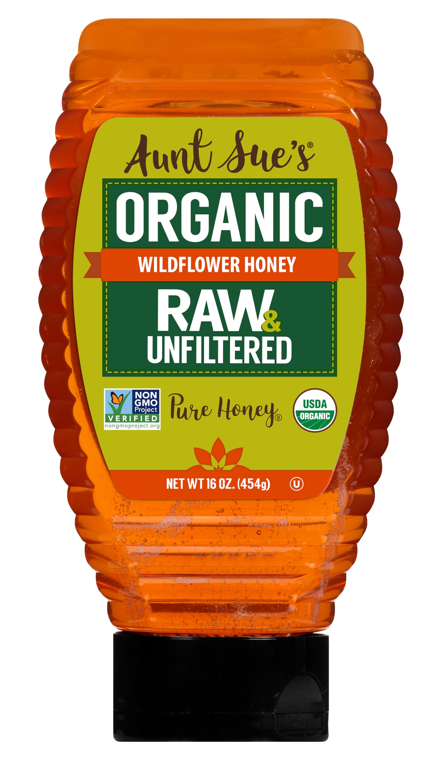 Aunt Sue’s Raw & Unfiltered Organic Honey, Light Amber, USDA Organic, 16 Ounce (Pack of 1)