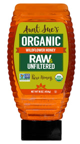 Aunt Sue’s Raw & Unfiltered Organic Honey, Light Amber, USDA Organic, 16 Ounce (Pack of 1)