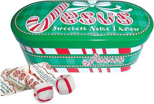 Scripture Candy, Jesus Sweetest Name I Know Christmas Tin with Soft Peppermint Candy, 4 Ounces