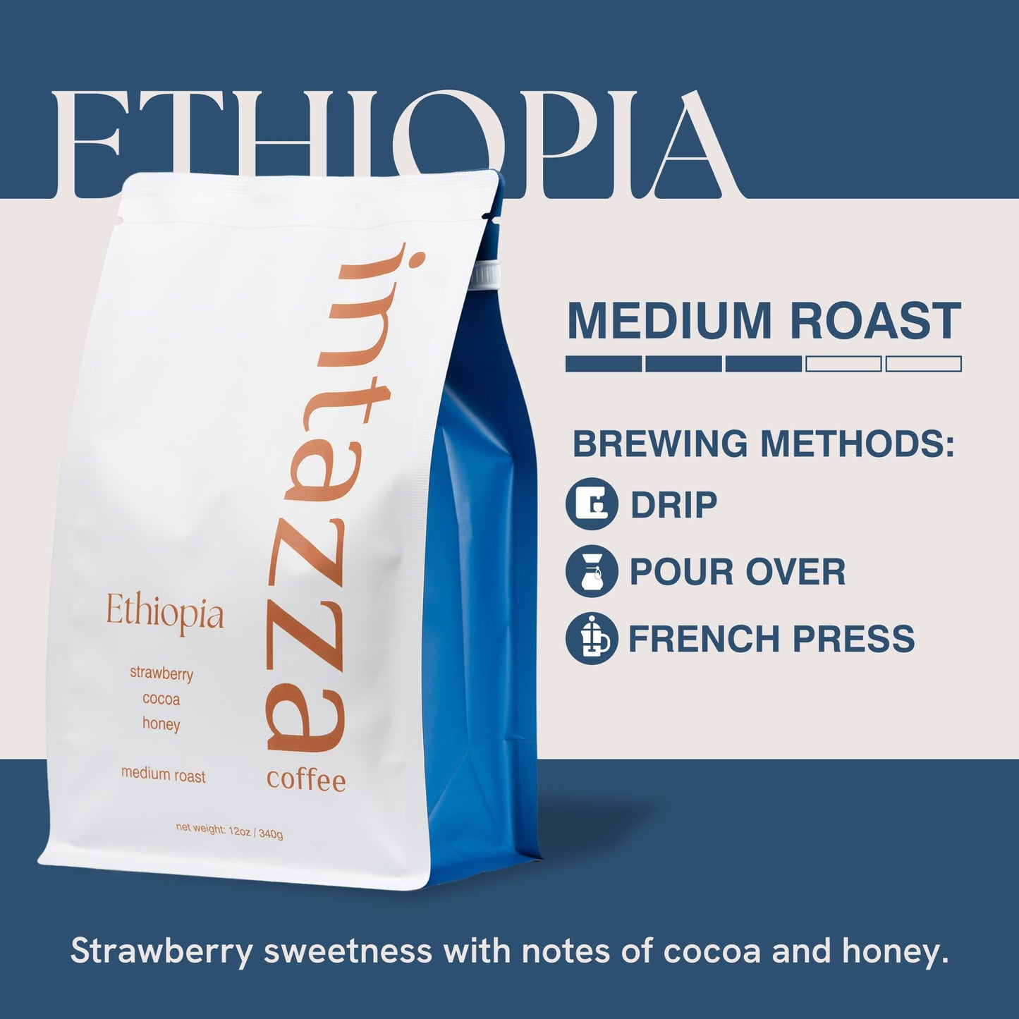 Intazza Ethiopia Single Origin Whole Bean Coffee, Medium Roast With Strawberry Notes With Cocoa And Honey, Coffee Whole Bean For Drip, Pour Over