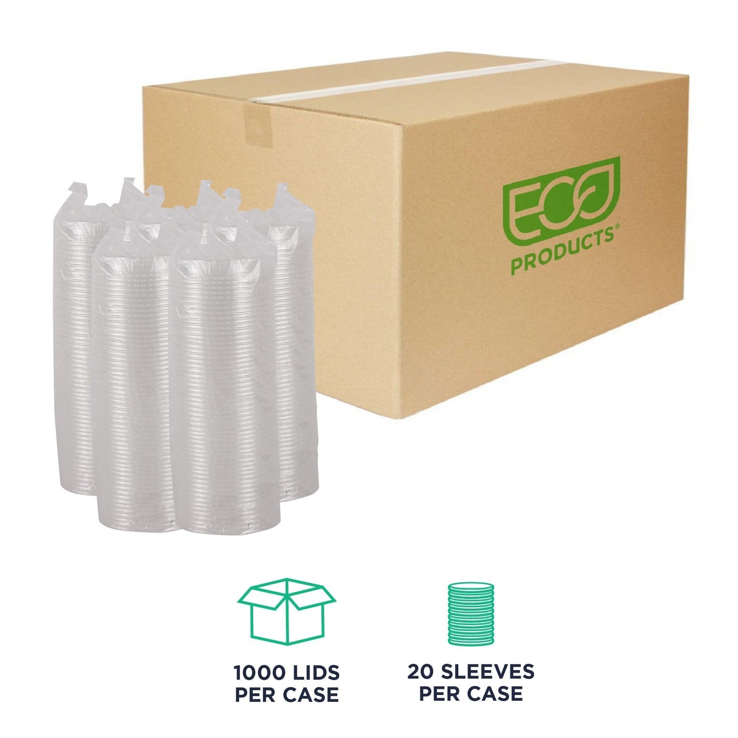 Eco-Products GreenStripe Compostable Plastic Cup Flat Lids, Case of 1000, Perforated Straw Hole, Fits 7 & 10oz Cups, Made From PLA Renewable Plant